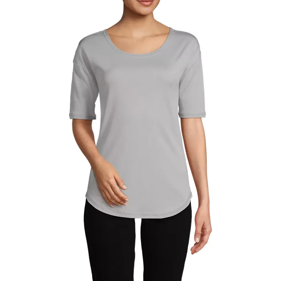Women's Supima Micro Modal Elbow Sleeve Balletneck Curved Hem Top