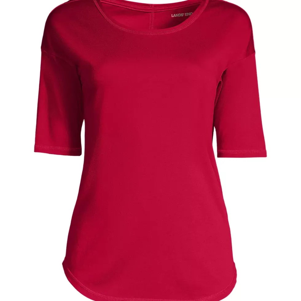 Women's Supima Micro Modal Elbow Sleeve Balletneck Curved Hem Top