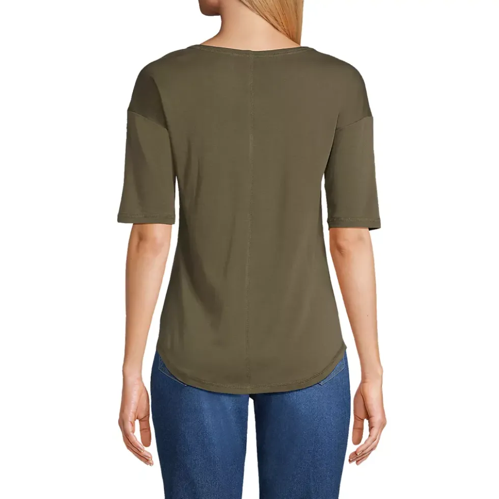 Women's Supima Micro Modal Elbow Sleeve Balletneck Curved Hem Top