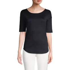 Women's Supima Micro Modal Elbow Sleeve Balletneck Curved Hem Top