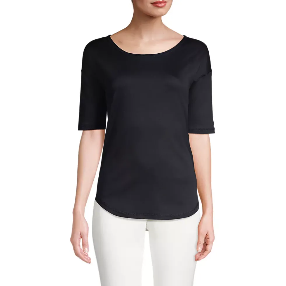 Women's Supima Micro Modal Elbow Sleeve Balletneck Curved Hem Top