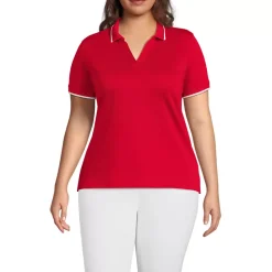 Women's Supima Short Sleeve Tipped Johnny Collar Polo Shirt