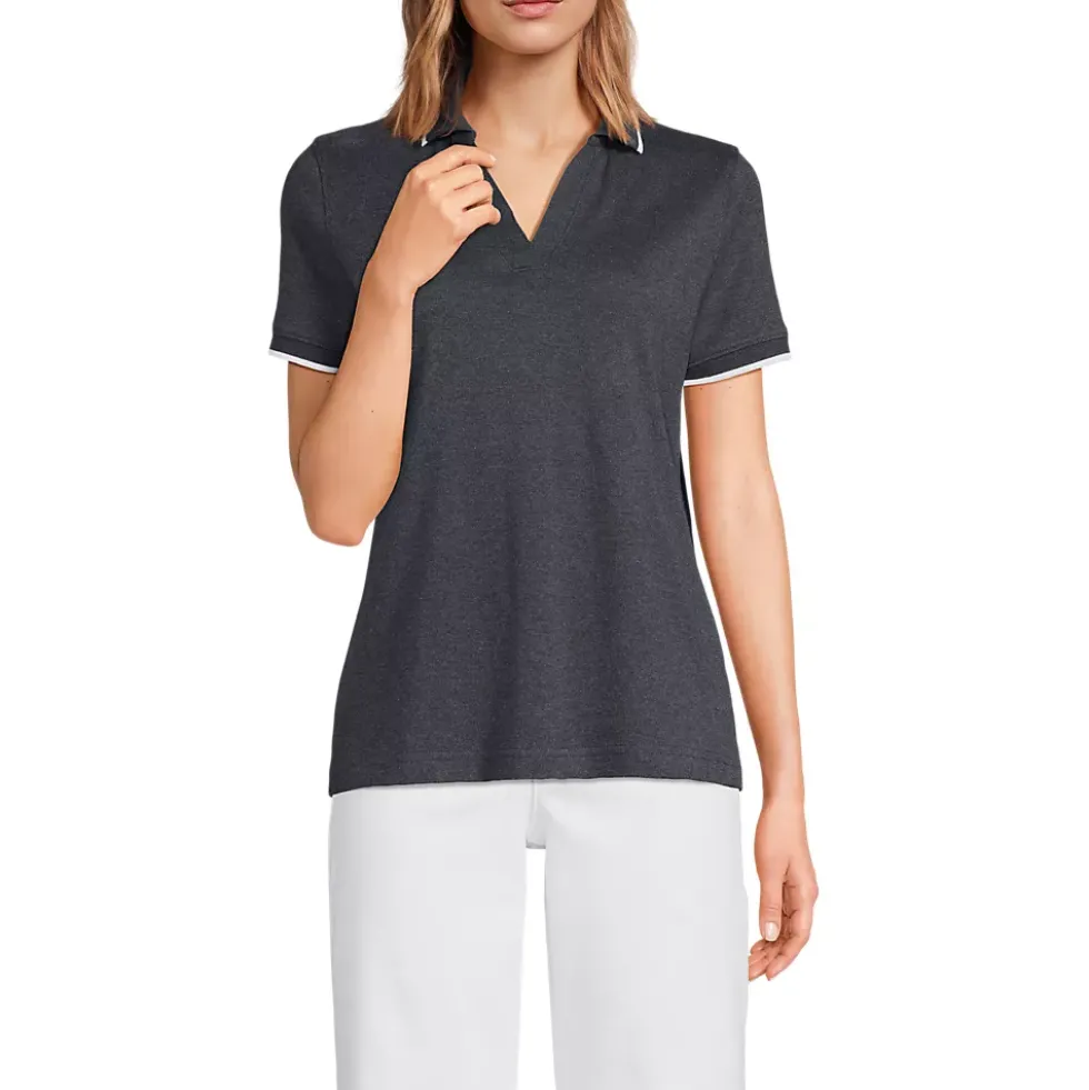 Women's Supima Short Sleeve Tipped Johnny Collar Polo Shirt