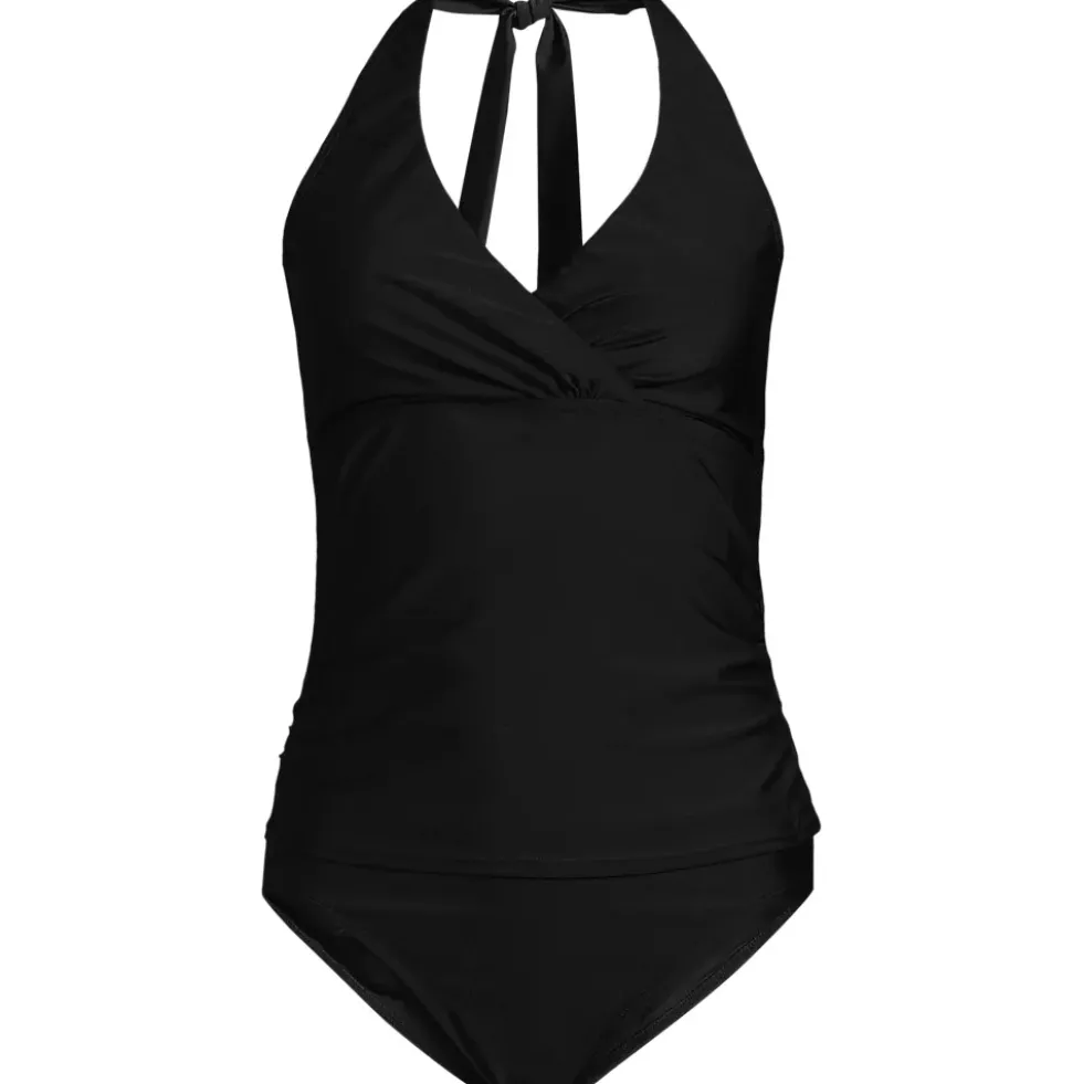 Women's Surplice Halter Tankini Top and High Leg High Waisted Bottoms 2 Piece Set
