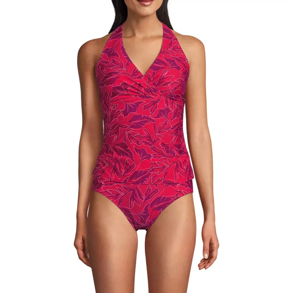 Women's Surplice Halter Tankini Top and High Leg High Waisted Bottoms 2 Piece Set