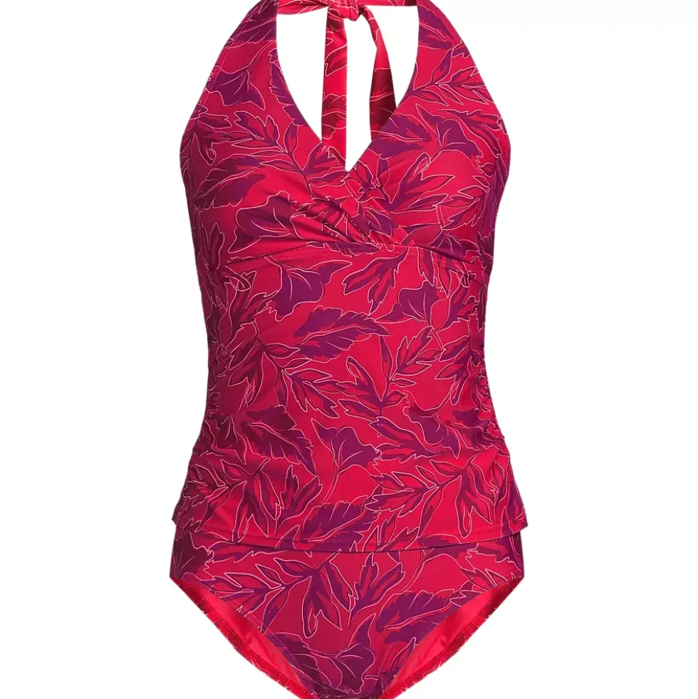 Women's Surplice Halter Tankini Top and High Leg High Waisted Bottoms 2 Piece Set