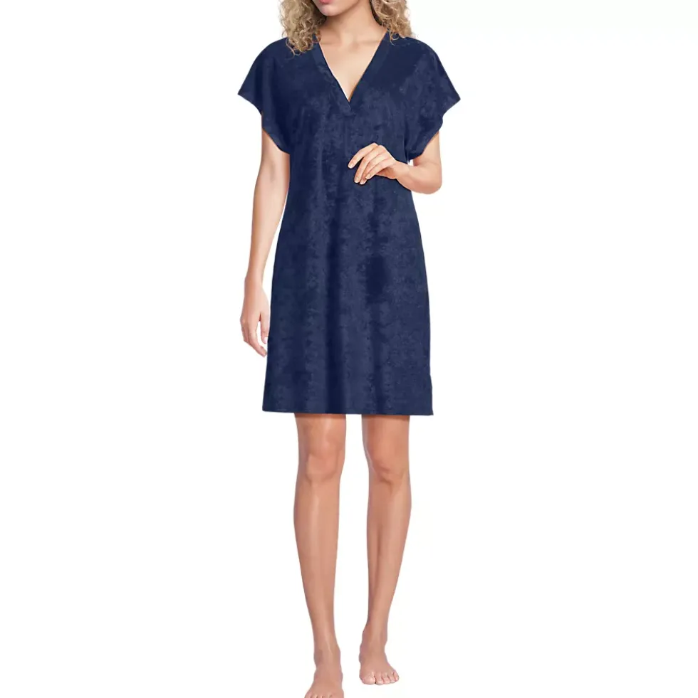 Women's Terry Dolman Sleeve V-Neck Cover Up Dress