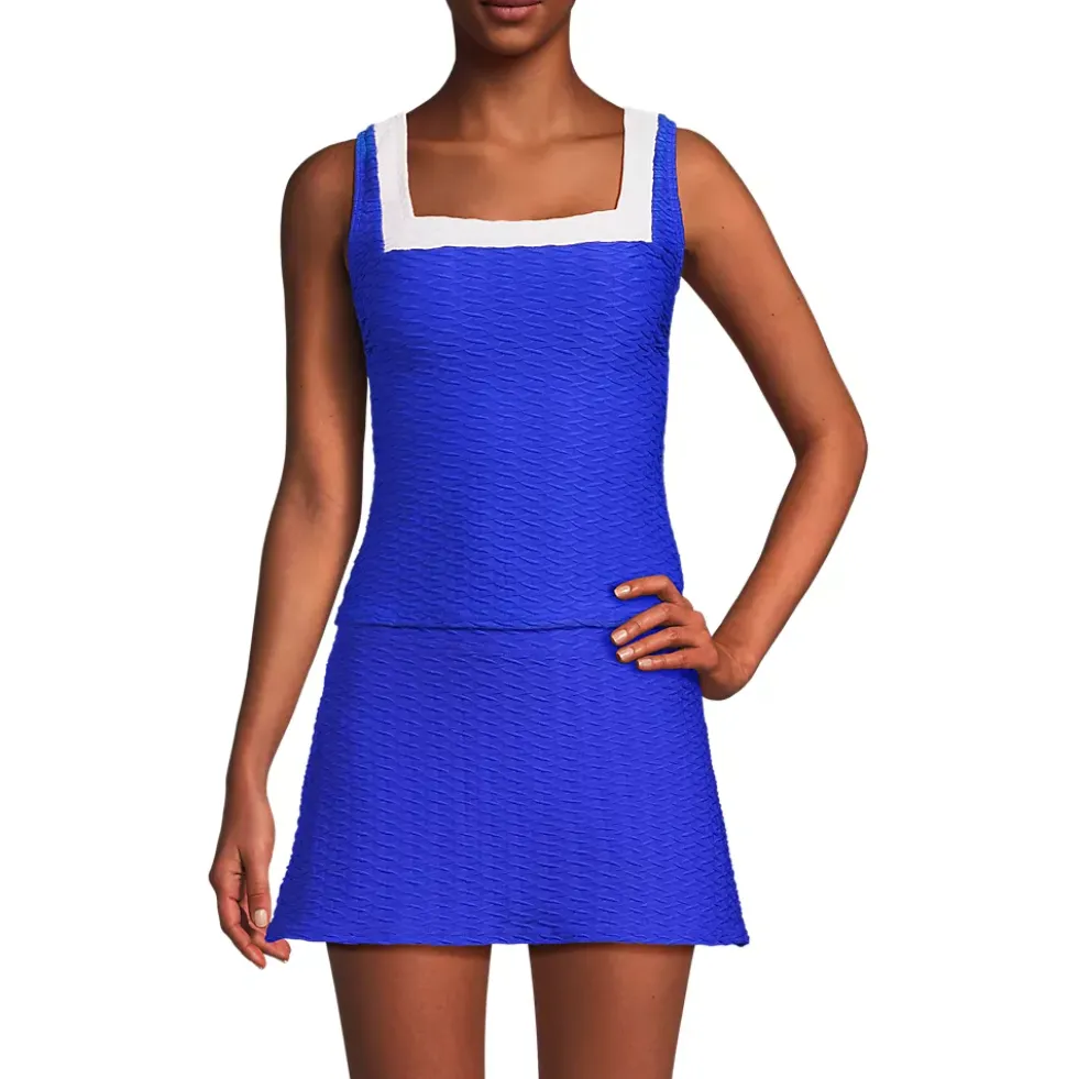 Women's Texture Square Neck Tankini Swimsuit Top