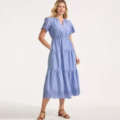 Women's Tiered Cotton Poplin Eyelet Maxi Dress