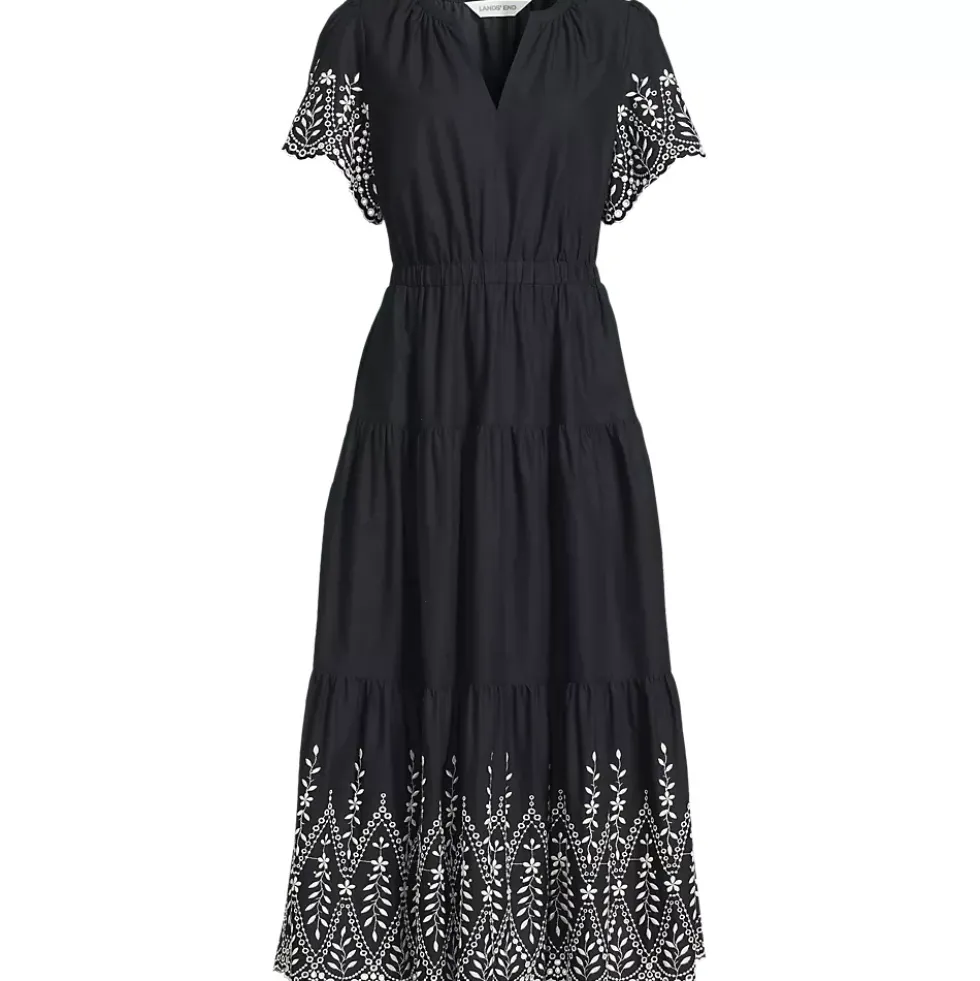 Women's Tiered Cotton Poplin Eyelet Maxi Dress