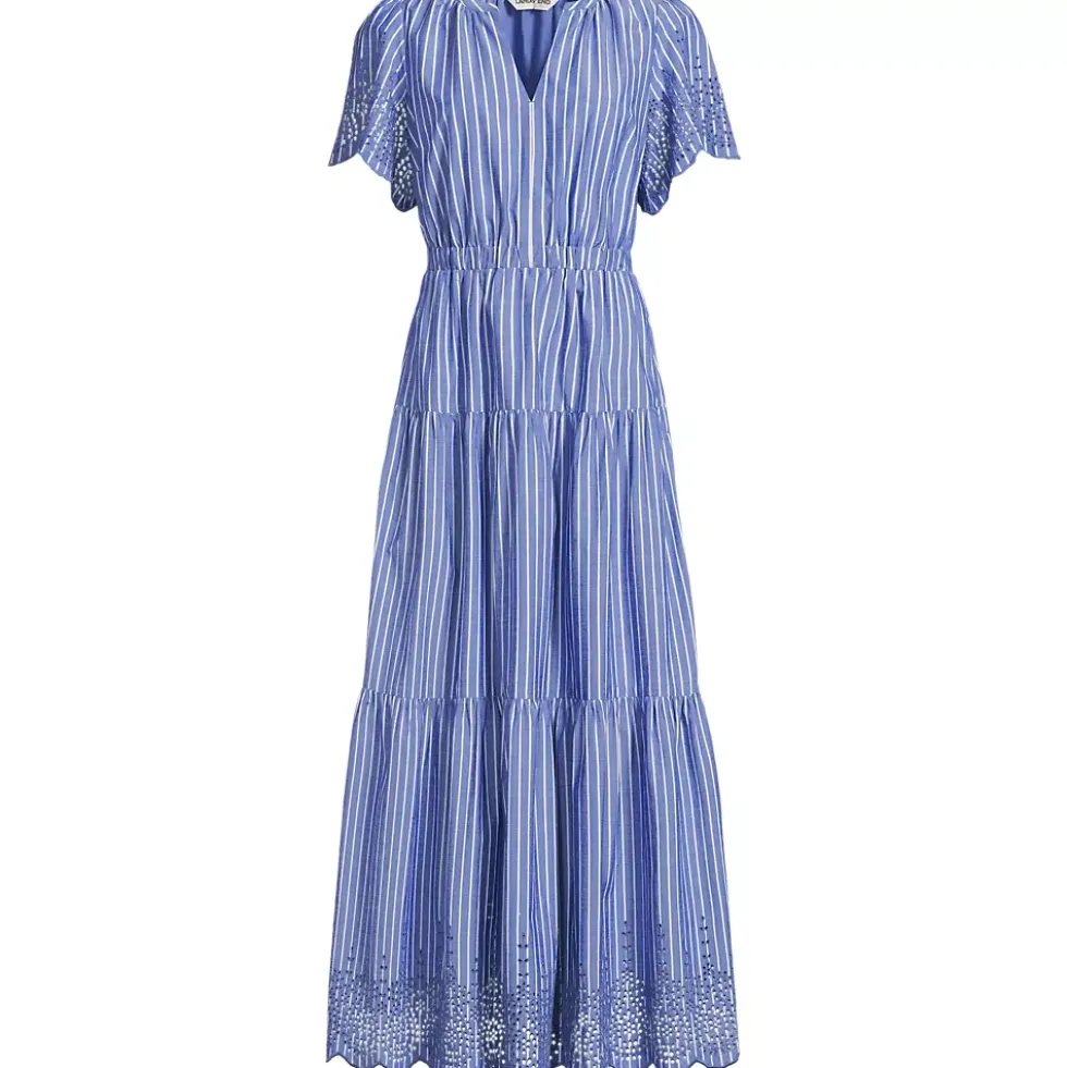 Women's Tiered Cotton Poplin Eyelet Maxi Dress