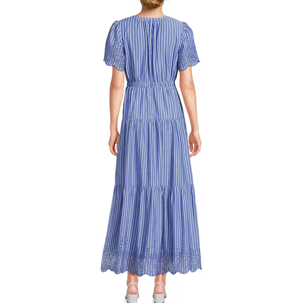 Women's Tiered Cotton Poplin Eyelet Maxi Dress