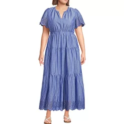 Women's Tiered Cotton Poplin Eyelet Maxi Dress