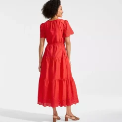 Women's Tiered Cotton Poplin Eyelet Maxi Dress