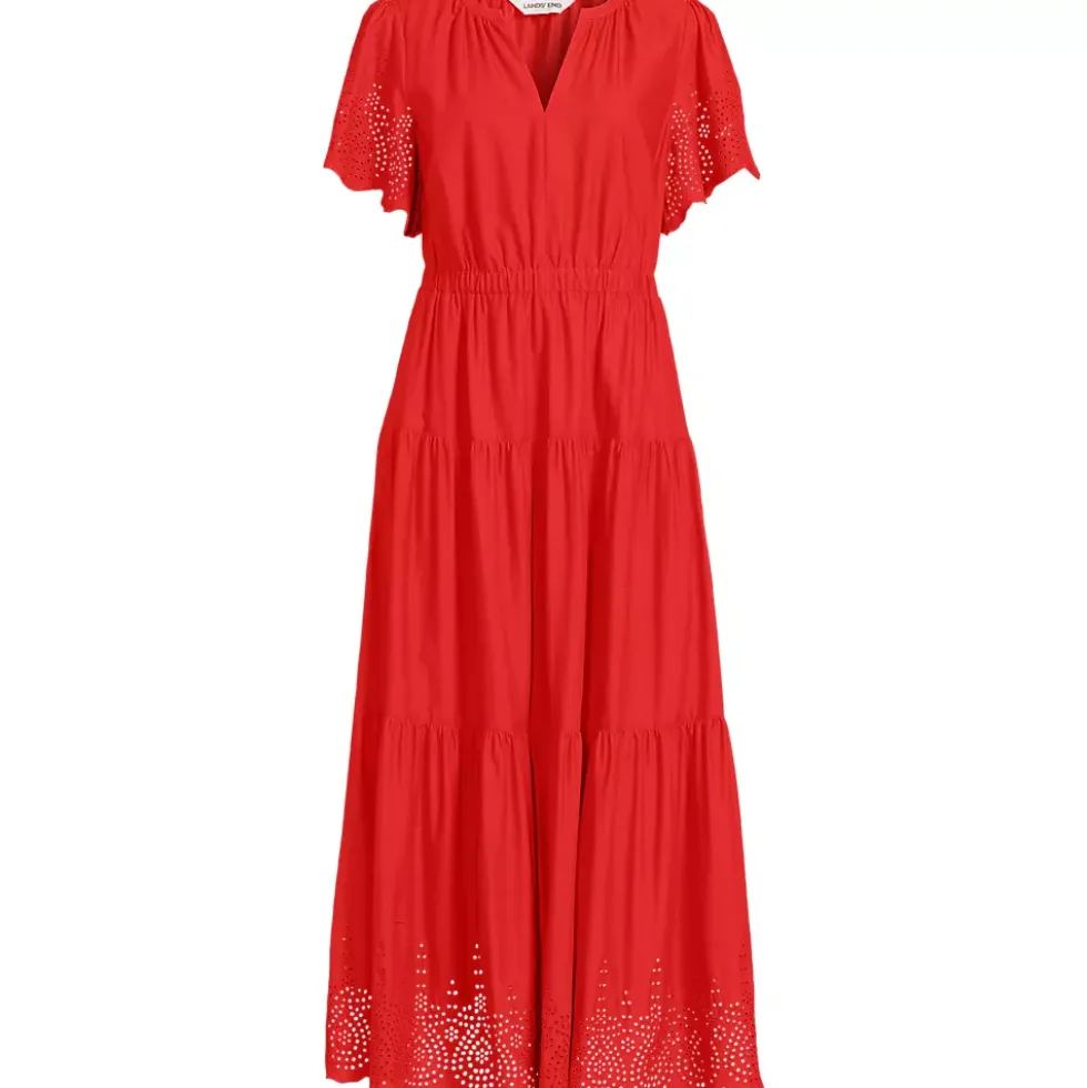 Women's Tiered Cotton Poplin Eyelet Maxi Dress