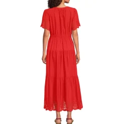 Women's Tiered Cotton Poplin Eyelet Maxi Dress