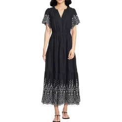 Women's Tiered Cotton Poplin Eyelet Maxi Dress