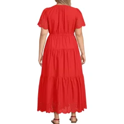 Women's Tiered Cotton Poplin Eyelet Maxi Dress