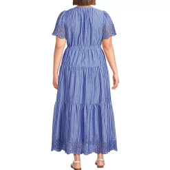 Women's Tiered Cotton Poplin Eyelet Maxi Dress