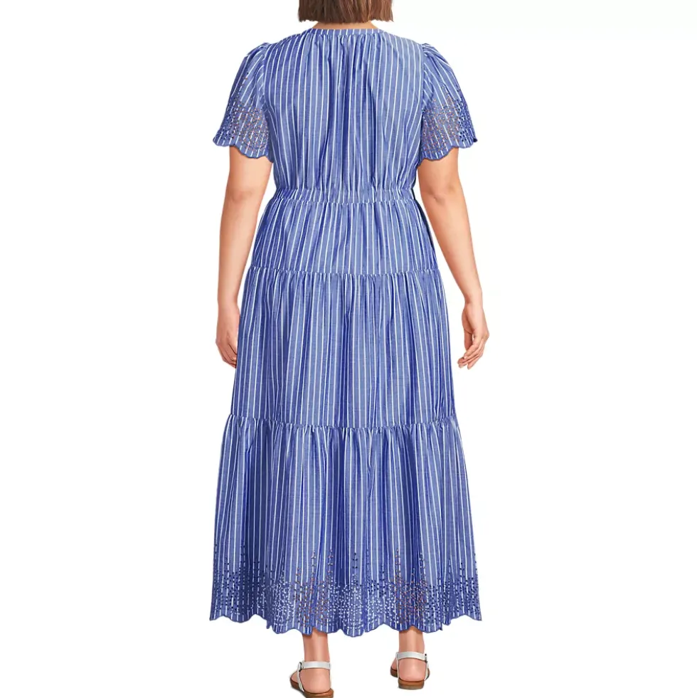 Women's Tiered Cotton Poplin Eyelet Maxi Dress