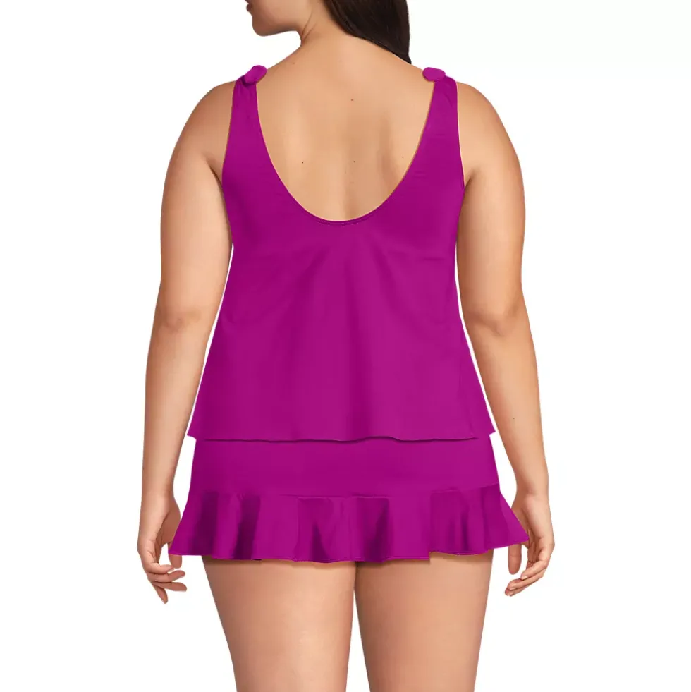 Women's Tie Shoulder Flutter Tankini Top