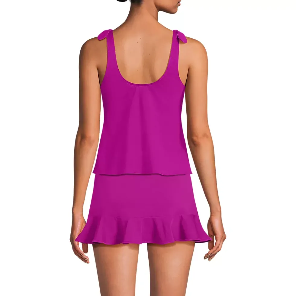 Women's Tie Shoulder Flutter Tankini Top