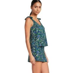 Women's Tie Shoulder Flutter Tankini Top