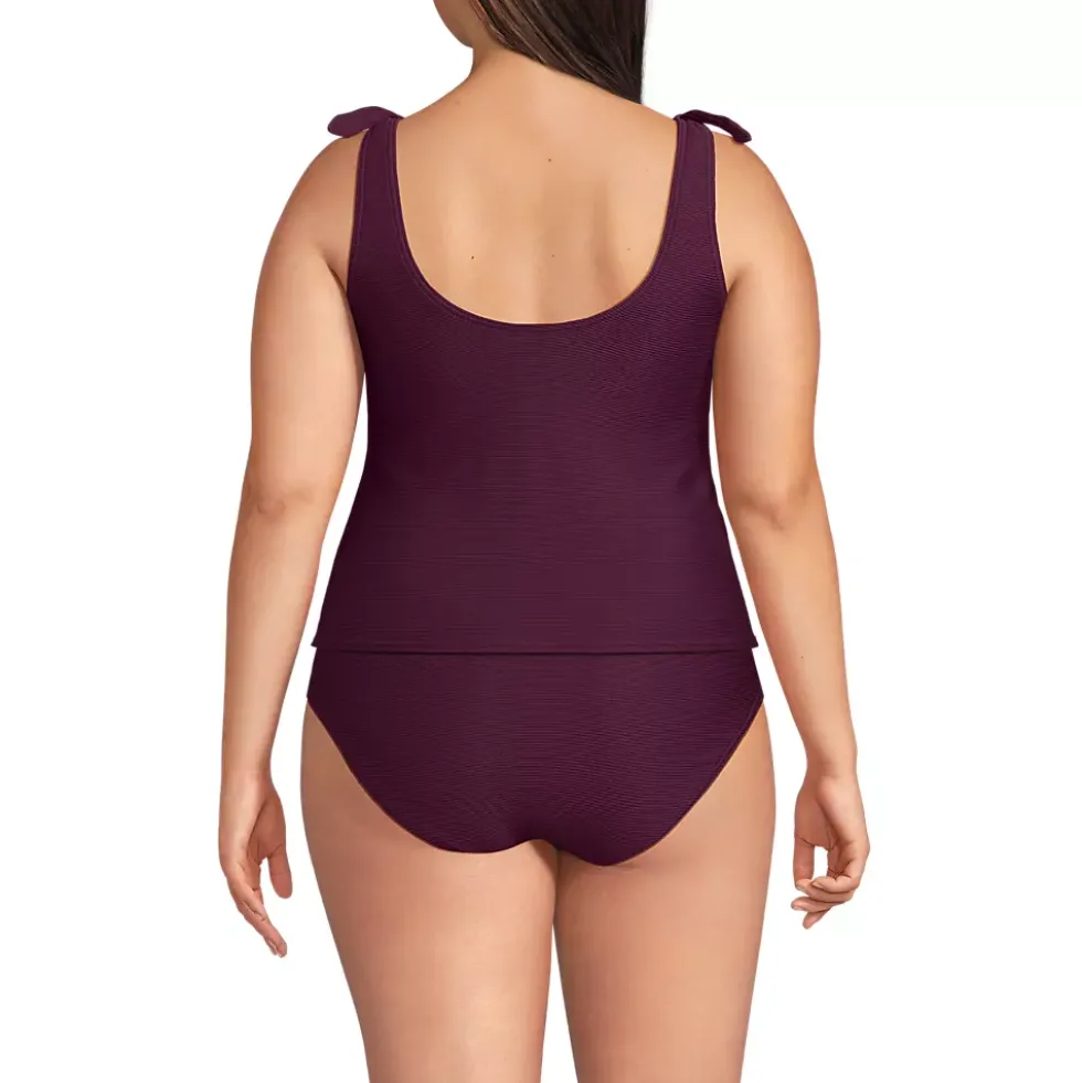 Women's Tie Shoulder Ribbed Flutter Tankini Top