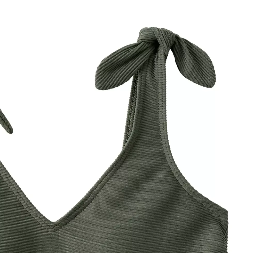 Women's Tie Shoulder Ribbed Flutter Tankini Top