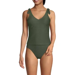 Women's Tie Shoulder Ribbed Flutter Tankini Top