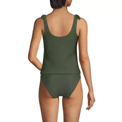 Women's Tie Shoulder Ribbed Flutter Tankini Top