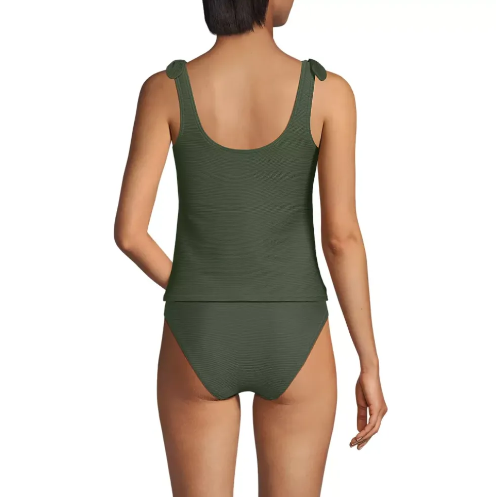 Women's Tie Shoulder Ribbed Flutter Tankini Top