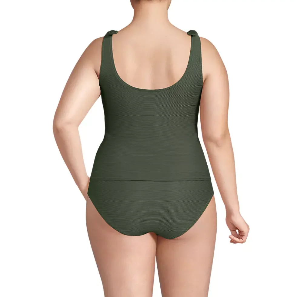 Women's Tie Shoulder Ribbed Flutter Tankini Top