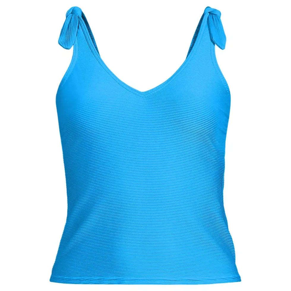 Women's Tie Shoulder Ribbed Flutter Tankini Top