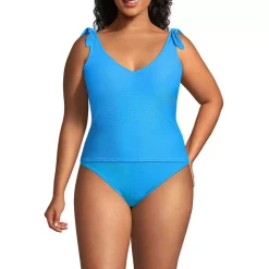 Women's Tie Shoulder Ribbed Flutter Tankini Top