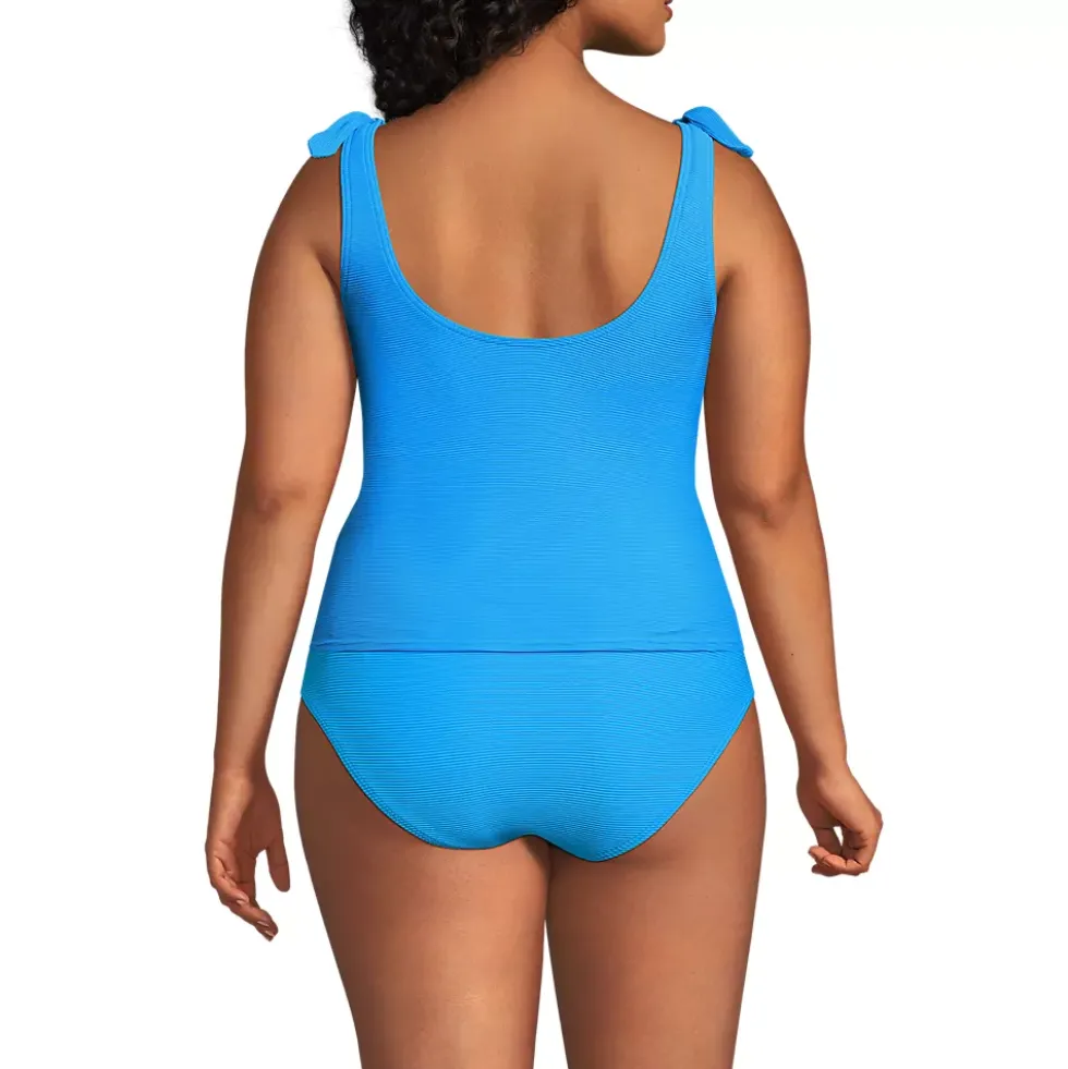 Women's Tie Shoulder Ribbed Flutter Tankini Top
