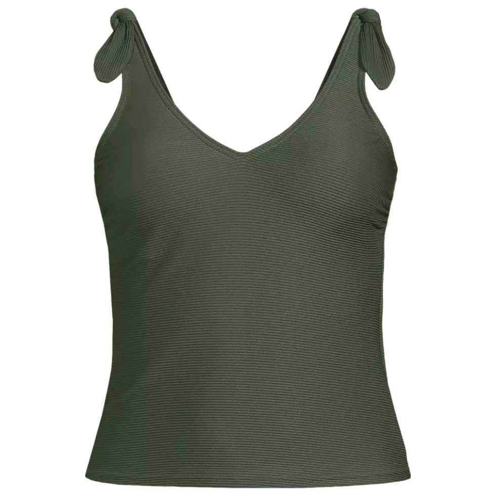 Women's Tie Shoulder Ribbed Flutter Tankini Top