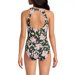 Women's Tugless High Neck Portrait Back One Piece Swimsuit