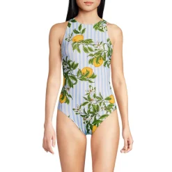 Women's Tugless High Neck Portrait Back One Piece Swimsuit
