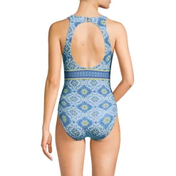 Women's Tugless High Neck Portrait Back One Piece Swimsuit
