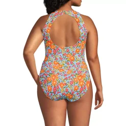 Women's Tugless High Neck Portrait Back One Piece Swimsuit