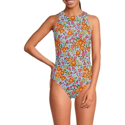 Women's Tugless High Neck Portrait Back One Piece Swimsuit