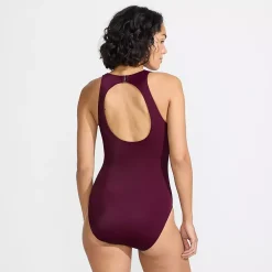 Women's Tugless High Neck Portrait Back One Piece Swimsuit