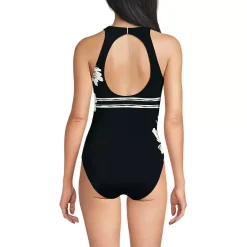 Women's Tugless High Neck Portrait Back One Piece Swimsuit
