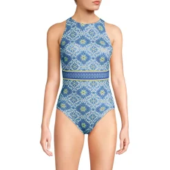 Women's Tugless High Neck Portrait Back One Piece Swimsuit