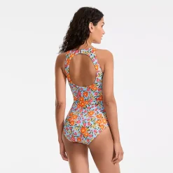 Women's Tugless High Neck Portrait Back One Piece Swimsuit