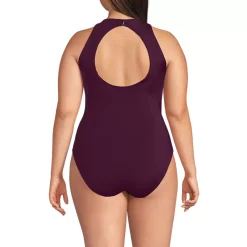 Women's Tugless High Neck Portrait Back One Piece Swimsuit