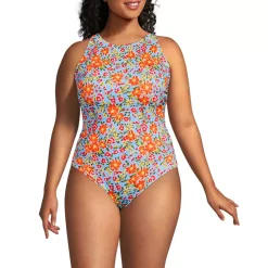 Women's Tugless High Neck Portrait Back One Piece Swimsuit