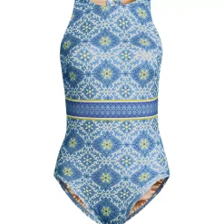 Women's Tugless High Neck Portrait Back One Piece Swimsuit