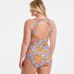 Women's Tugless High Neck Portrait Back One Piece Swimsuit
